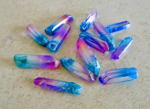 Blue Aqua Aura & Rose Aura Quartz Point Natural Crystal Healing Wand Reiki Rock  10pcs