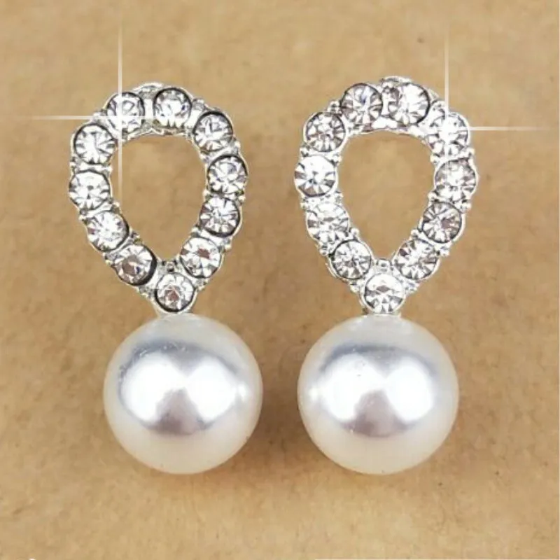 Full Crystal Pearl Water Droplets Stud Earrings for Women Wedding Jewelry Boucles d\'oreilles Pendientes Valentine\'s Day Gift