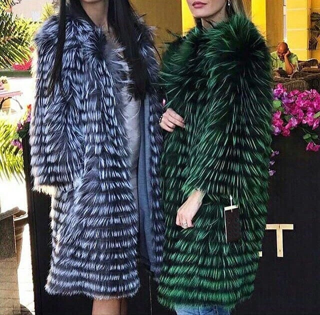 Women's Striped Real Silver Fox Fur Coat, Long Cardigen with Wool Lining, Big Size Clothes, Elegant Outwear, Spring, Lux18A09164