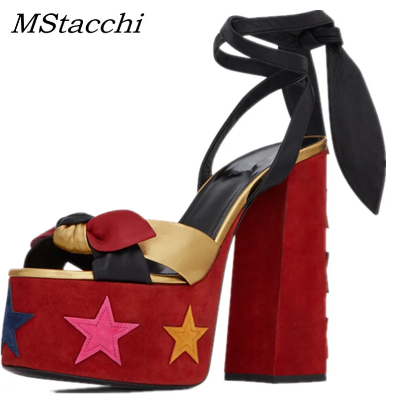 MStacchi Women\'s Sandals High Platfrom Chunky Heels Shoes Summer Peep Toe Ankle Strap High Heels Party Shoes Sandalia Feminina