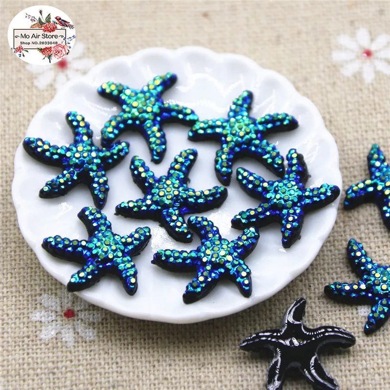 50pcs 16x18mm silver/black sea star resin flatback cabochon DIY jewelry/phone Charm decoration No Hole