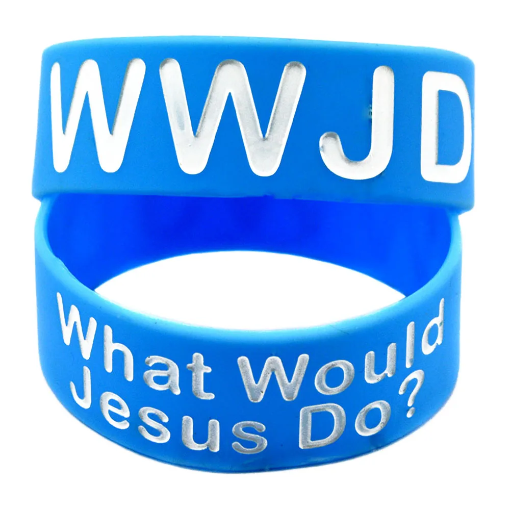 1 Stück Blaues 1 Zoll Breites WWJD Bibel-Armband „Was Würde Jesus Tun“ Silikon-Gummi-Armband – Detail 6