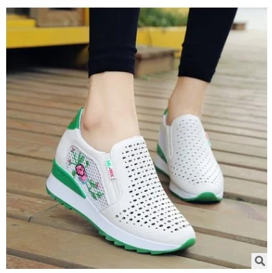 Summer Women Shoes Casual Cutouts Lace Canvas Shoes Hollow Floral Breathable Platform Flat Shoe White Black 23-25.5cm