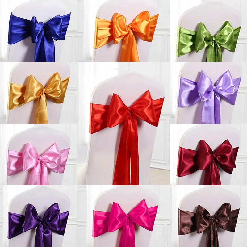 

Cheap 25pcs/lot 17*275cm Satin Bow Tie Chair Sash Band For Hotel Banquet Wedding Party Decoration Red/Blue/Green 12 Multi Colors