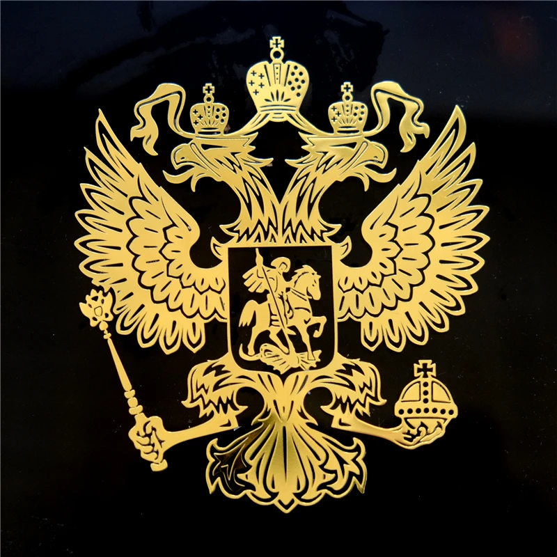 Three Ratels MT-001 7.95*9.2cm Coat Of Arms  Russia Nickel Metal Sticker Decals Russian Federation Car Stickers For Laptop