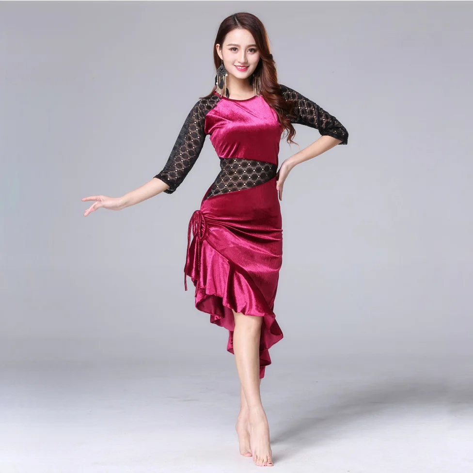 2019 Women Dance Wear Ballroom Dress Samba Costume Sexy Party Dresses Floral Lace One-piece Latin Dress Leopard