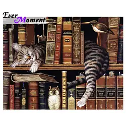 NEW Full DIY Diamond Painting Kits Cross Stitch Square Diamond Embroidery bookcase Cat Diamond Mosaic Crafts ASF632