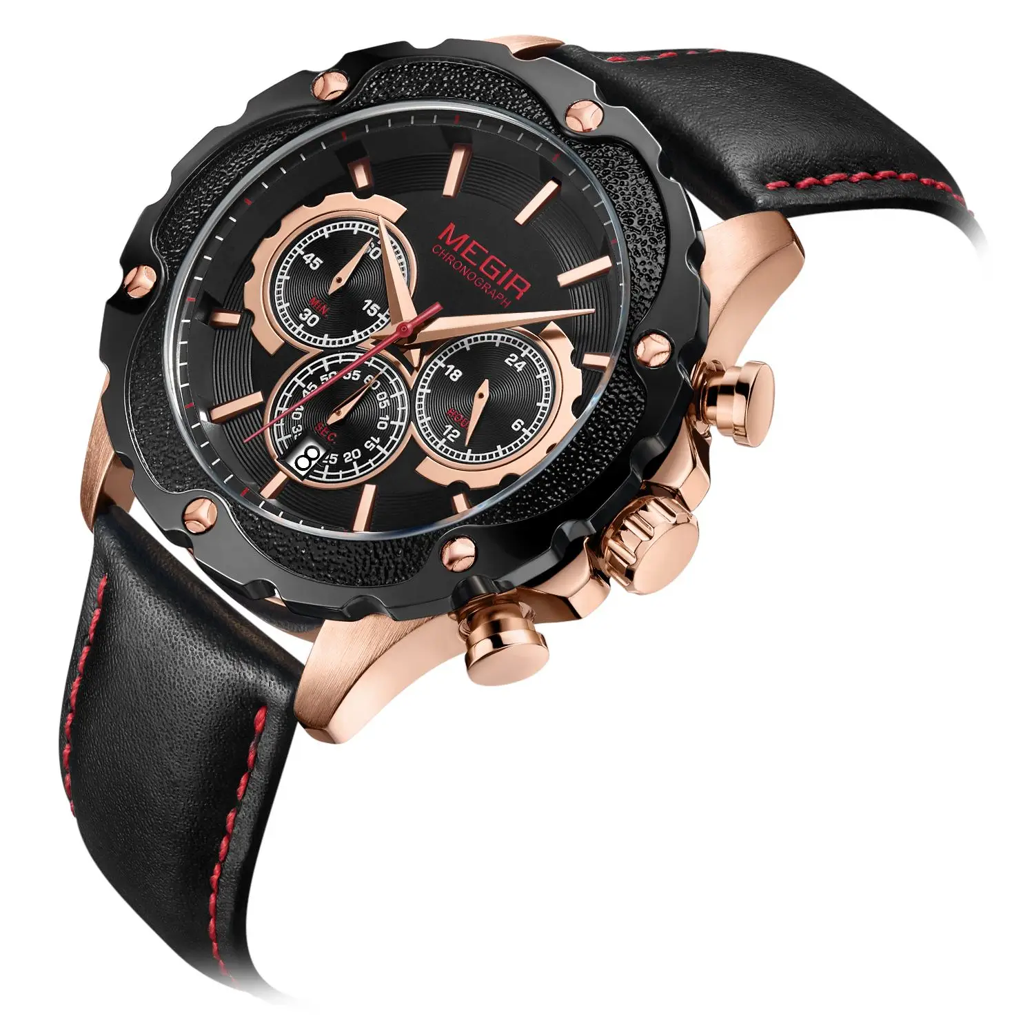 

Megir Top Brand Men's Leather Strap Chronograph Quartz Watches Fashion 24-hours Indicator Sports For Man Boys Gift Wristwatches