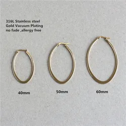 40mm Hyperbole Oval Titanium 316L Stainless Steel Hoop Earrings Gold-color Plated Vacuum No Fade Anti-allergy