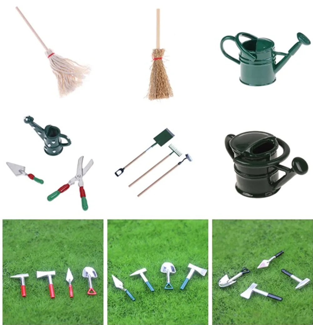 DIY Miniatura Metal Watering Can Spade Rake Garden Tools For Children Dolls House Miniatures Accessories Set