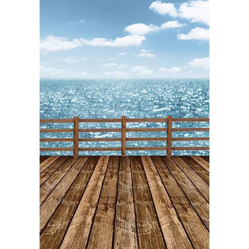 

5x7ft Wood Deck Nautical Sea Custom Washable One Piece No Wrinkle Banner Photo Studio Background Backdrop Polyester Fabric