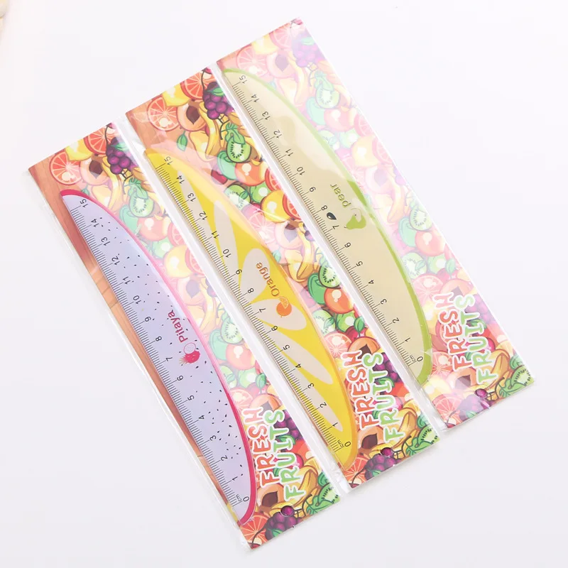 2Pcs/Set Kawaii Fruit Ruler Cartoon Cute Ruler 15cm Straight Ruler For Kids Gifts Student Drawing Tools School Office Supplies