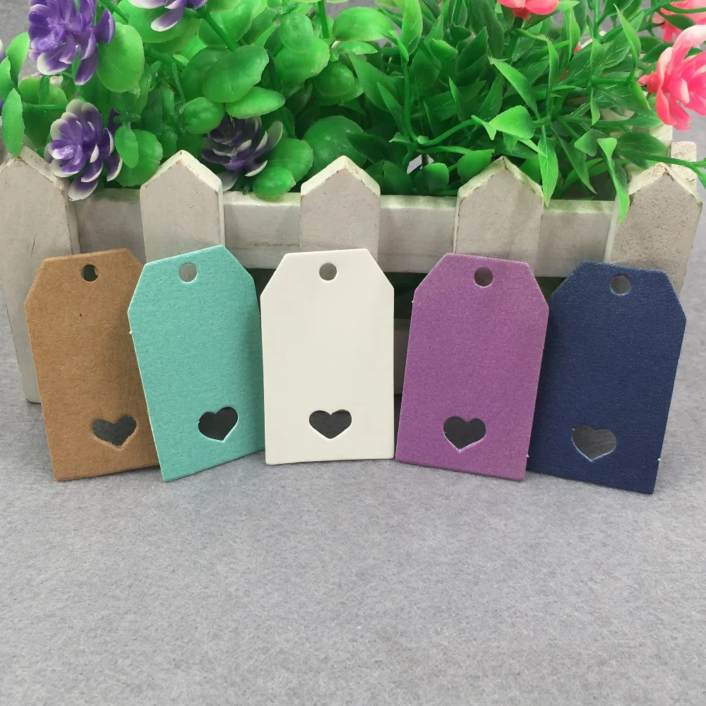 100 pcs 5x3cm Multi-color kraft paper heart hollow gift tag  jewelry label tag for gift /wedding products ,clothes price tags