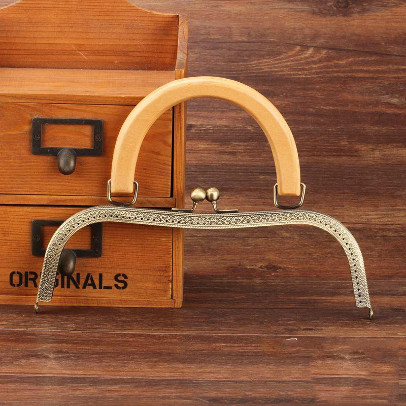 

26cm nature wood handle M shape DIY women clutch bag metal clasp big size purse frame 2pcs/lot