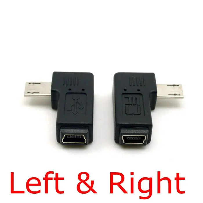 9ミリメートル長いコネクタ90度左&右角度付きmicro usb 5ピンオスミニusbメス延長アダプタコネクタ