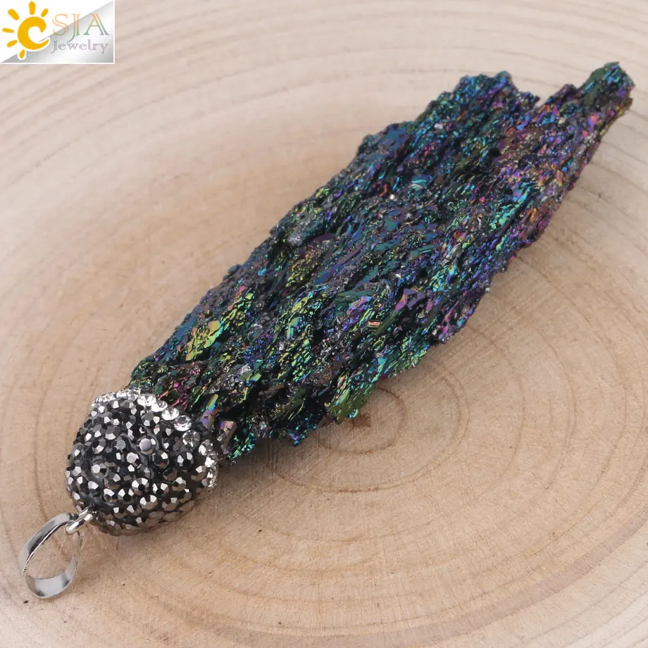 CSJA Real Reiki Natural Ore Stone Pendant Irregular Raw Gem Mineral Material Healing Jewelry Rhinestone Beads Cap Stock E081