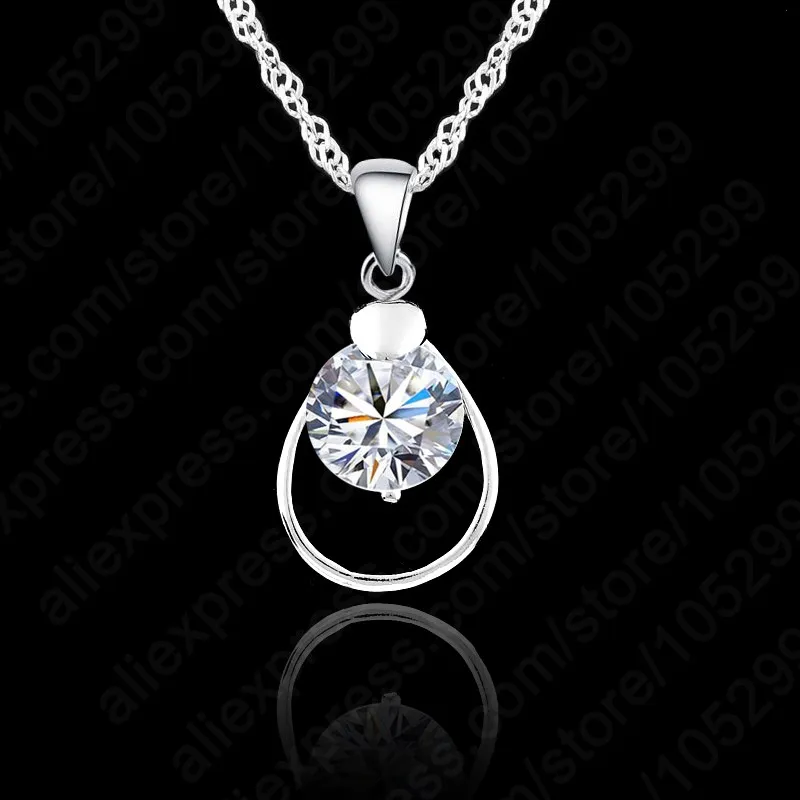 Real Pure 925 Sterling Silver Swiss CZ Crystal Lever Back Loop Earring Pendant Necklace Woman Wedding Bridal Party Jewelry Sets