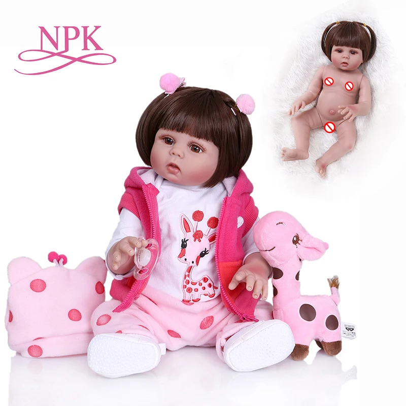 

NPK 47CM Full Body Vinyl Girl Bebe Reborn Baby Doll with Giraffe Toy Toddler Children's Playtime Friend