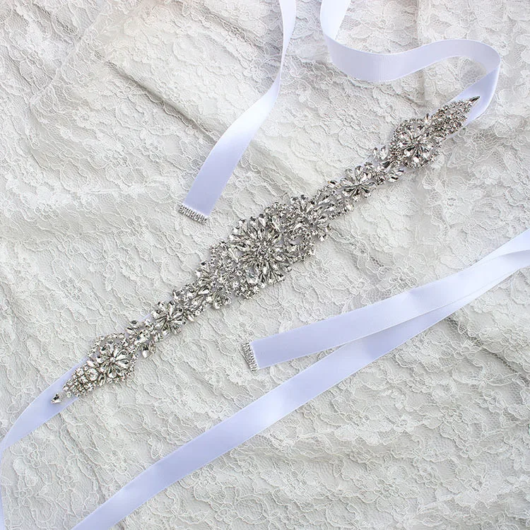 SLBRIDAL Wedding Accessories Crystal Wedding Belt Satin Rhinestone Evening Prom Dress Belt Bridal Ribbon Sash Bridesmaids Women