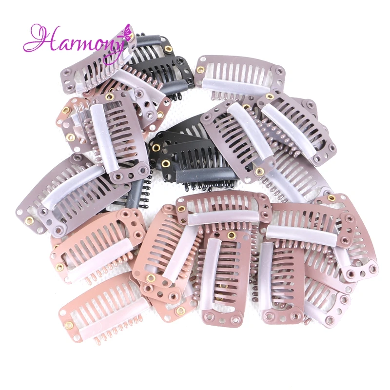 150 pieces/lot 32mm 9 Teeths Hairpins Snap Clips For False Hair Extensions Weft Clips For Women 6 colors for choice