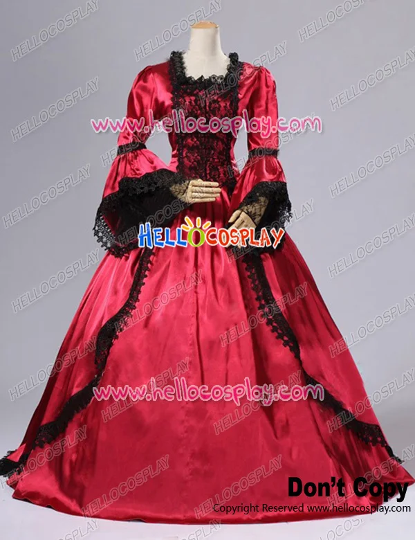 Marie Antoinette Gothic Victorian ชุดซาติน Reenactment เสื้อผ้าสีแดง Lolita เครื่องแต่งกาย H008