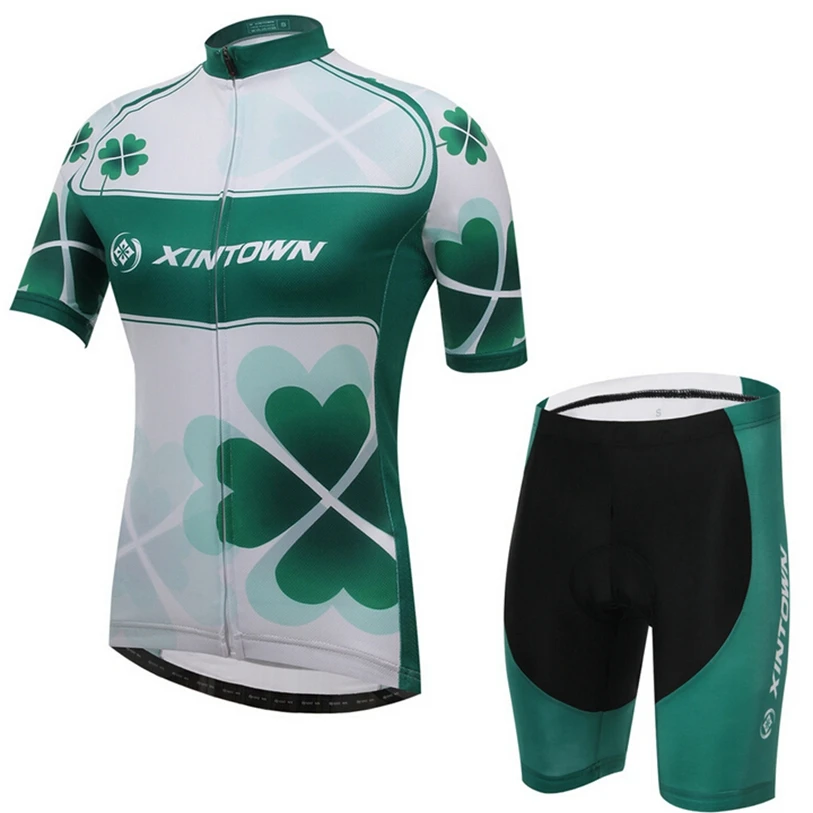 XINTOWN Women Green Cycling Jersey Bib Shorts Sets Pro Bike clothing Suits White Team bicycle mtb Top bottom