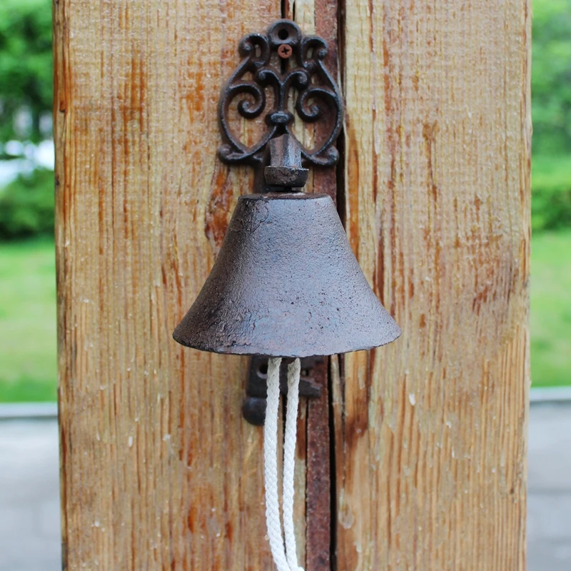 

Key Cast Iron Hand Cranking Welcome Door Bell Farm House Accents Rustic Wall Mounted Hand Cranking Bell Home Garden Wall Bell