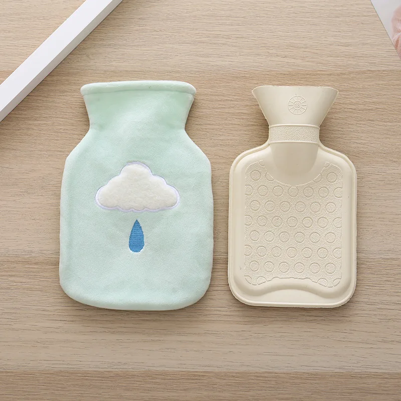 2Pcs In 1 Portable Water Hot Water Bottle Cute Cartoon Warm Handbags Children Flush Small Warm Palace Velvet Warm Water Bag