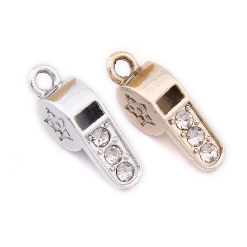 Newest 50pcs/Lot 20*8MM 3D Alloy Rhinestone Crystal Kawaii Whistle Shape DIY Jewelry Necklace Pendants Bracelet Earring Charms