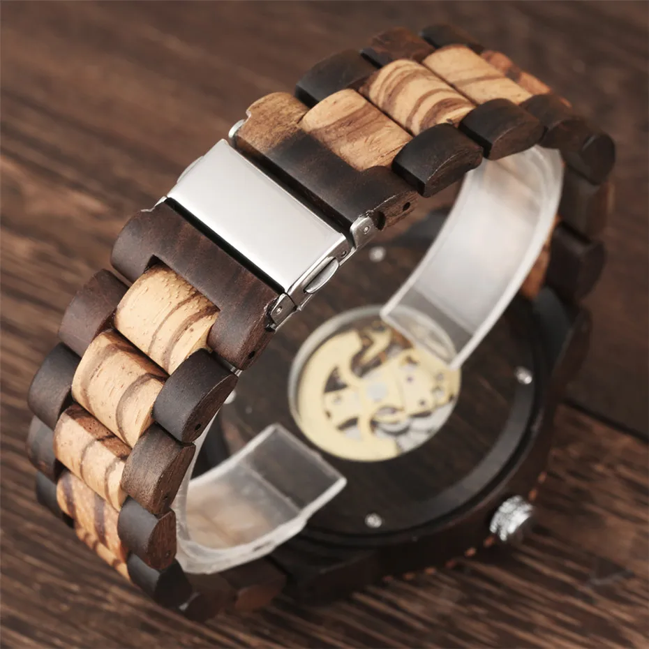 Automatic Mechanical Men Watch Wooden Watches Luxury Mens Wood Watchband Creative New Self Winding Male Timepieces reloj