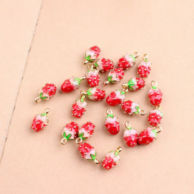 

Wholesale 50PCs/Lot 13*7MM 3D Fruit Strawberry Red Enamel Alloy Pendant Charms DIY Jewelry Findings Bracelet Necklace Keyring