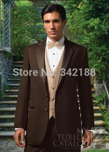 Best selling Chocolate Notch Lapel Groom Tuxedos/Groomsmen Best Man Suit/Men Wedding Suits/Bridegroom Suit/wester suitswedding m