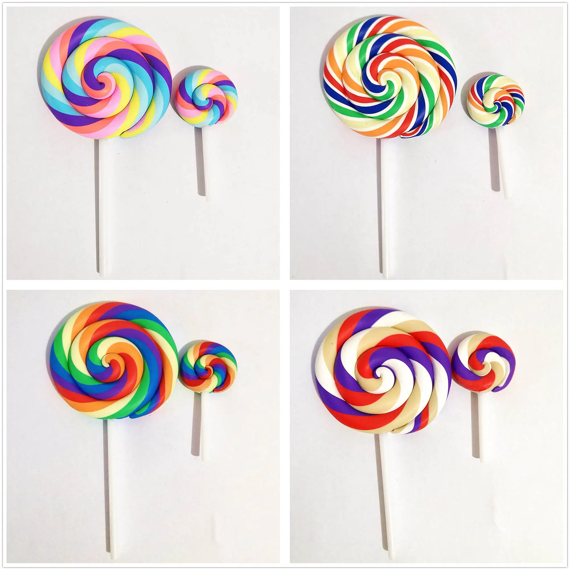 2pcs Kawaii Soft Clay Rainbow Lollipop Cabochons Handmade Resin Material DIY Hair Bow Decorative