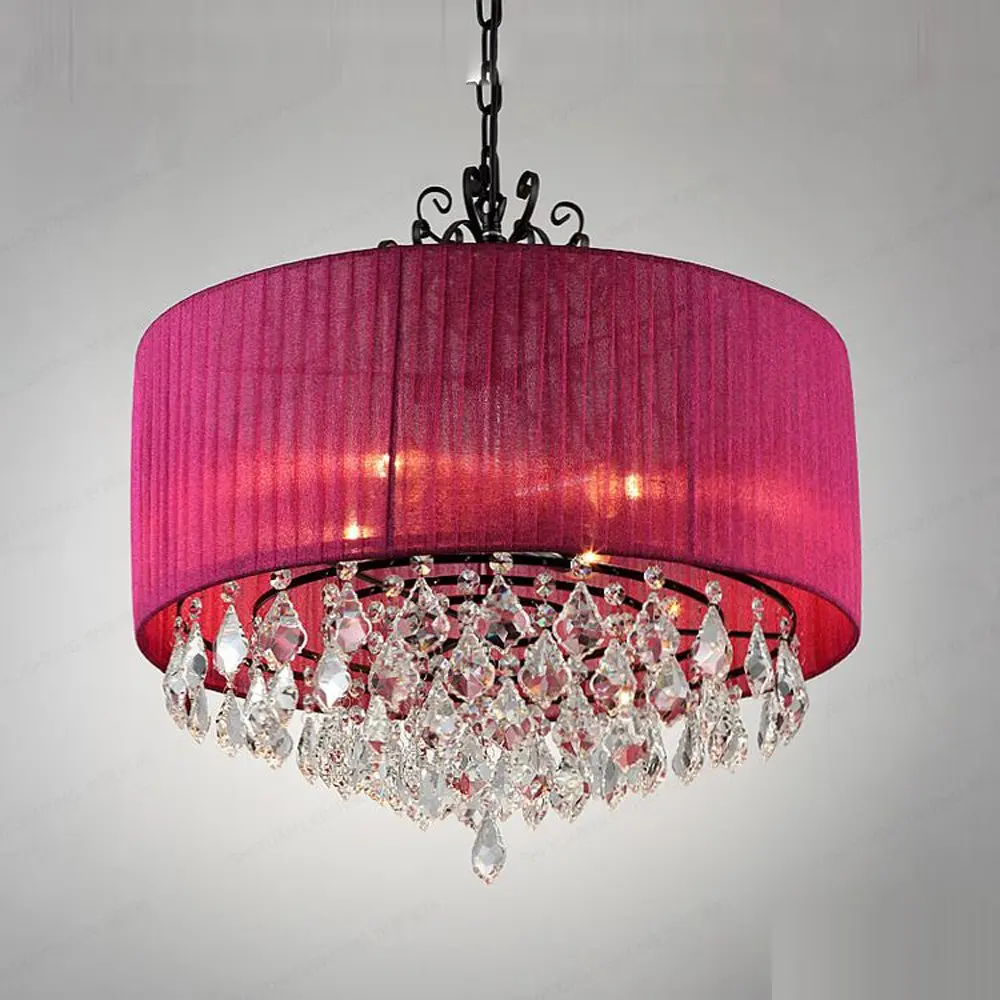 New Modern Crystal Living Room Chain Pendant light Gauze lampshade Crystal Decorated Bedroom Pendant lamp