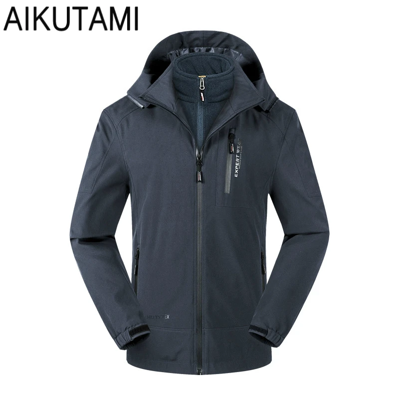 Outdoor 3 In 1 Soft Shell Waterproof Jacket Men Fleece Double Warm Windproof Sport Hiking Jackets Softshell Hunting Clothes