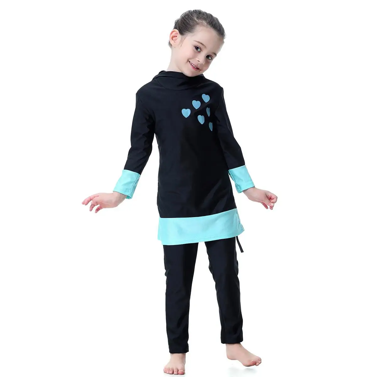 Cute Muslim Kids Girl Full Cover Swimwear Islamic Long Sleeve Arab Modest Swimsuits Swim Clothes Beachwear Children Suit Set New