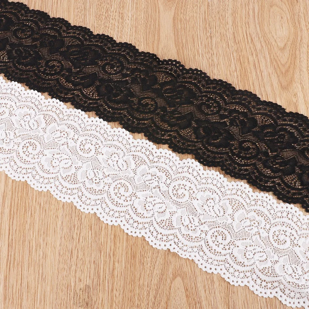 شريط دانتيل مرن أبيض وأسود ، 2 ياردة ، 10 سنتيمتر ، شريط زينة الزفاف ، شريط شعر ، إكسسوارات ملابس الخياطة ، افعلها بنفسك