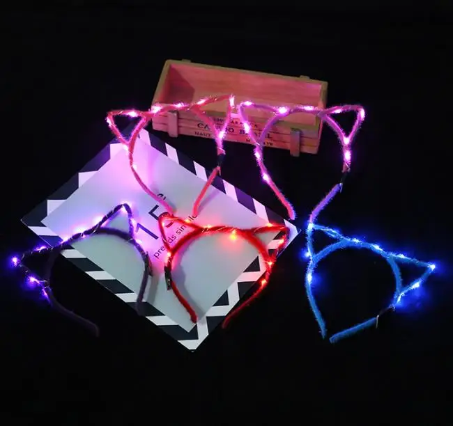 LED Light Up Cat Ear Headband Party Glowing Supplies Women Girl Flashing Hair band football fan concet fans cheer props gifts