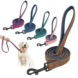 Laisse pour chien en cuir à 2 couches avec poignée rembourrée, laisse pour chien de compagnie, laisse pour chiens moyens et grands, laisse d'entraînement à la marche, 4 pieds