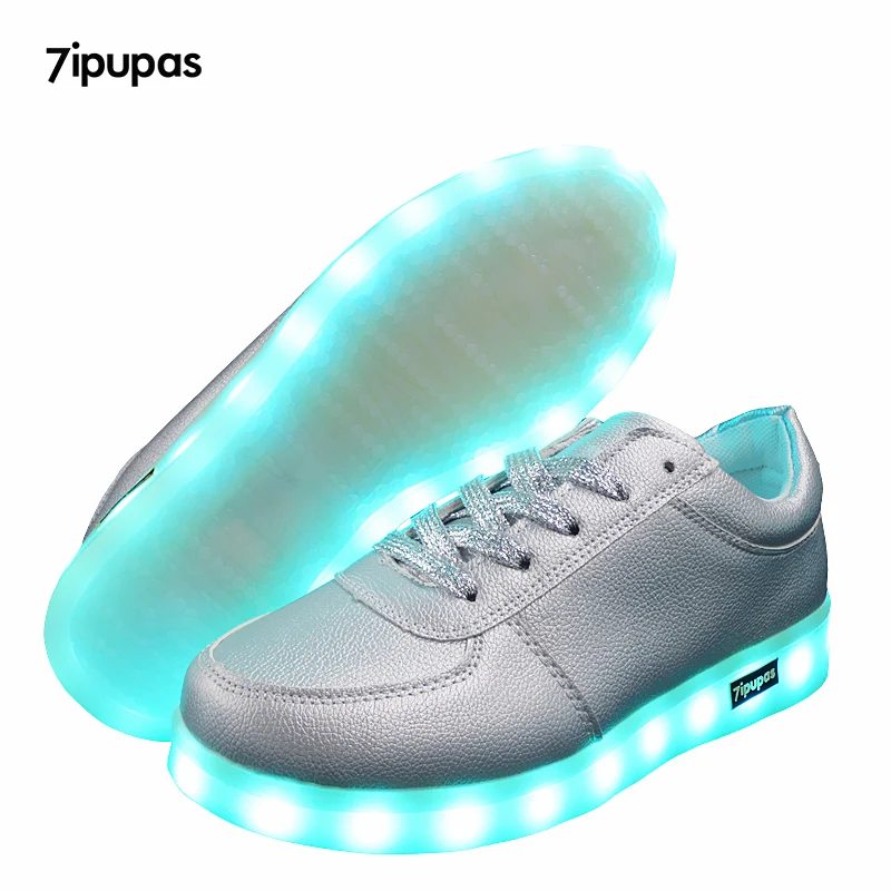 7ipupas-Zapatillas luminosas Led para niño y niña, zapatos luminosos de neón, informales, con cordones, color dorado y plateado mate, Eur 30-44