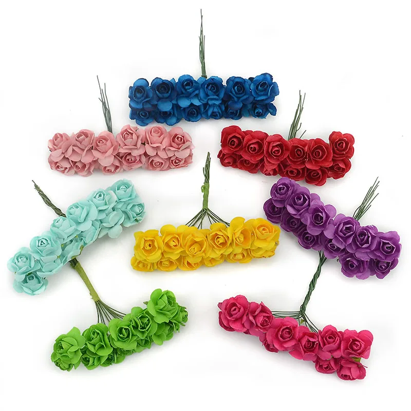 144 Teile/los 1,5 cm Mini Papier Rose Künstliche Blumen Hände Für Hochzeit Dekoration Scrapbooking Kleine Gefälschte Blumenstrauß – Detail 2