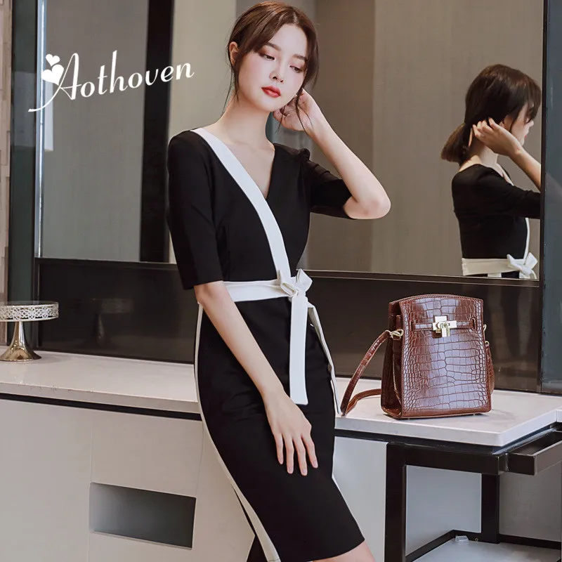 

Summer Dresses Patchwork Half Sleeve V Neck Women Dress Elegant Vintage Office Lady Sexy Party Bandage Bodycon Dress Vestidos