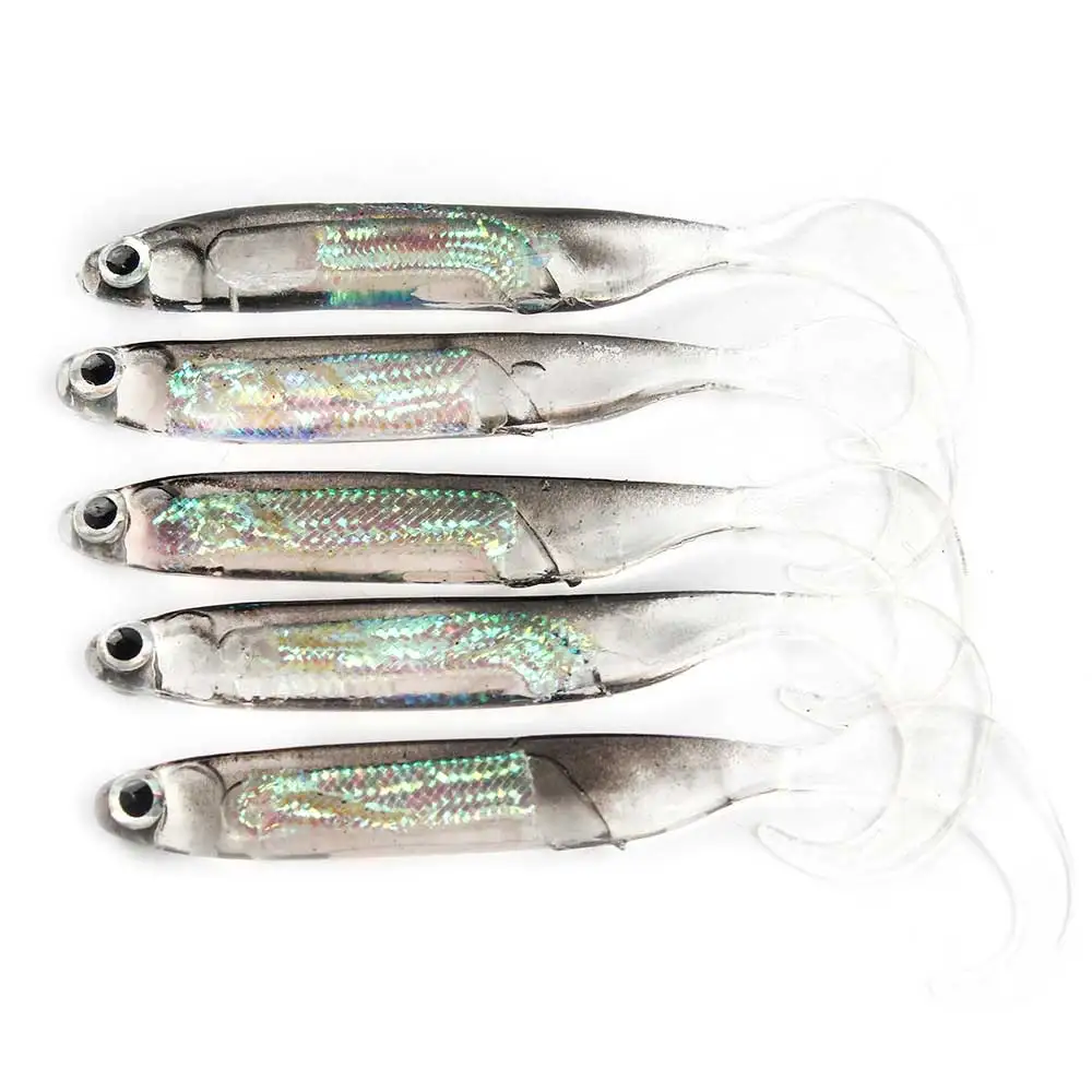 5 Teile/los Angeln Weichen Köder 7CM 7,5 CM 1,7G 2,3G 2,7G T Schwanz fisch Angeln Lockt regenbogen Farbe Pailletten Schaukel Angeln Spinner Köder