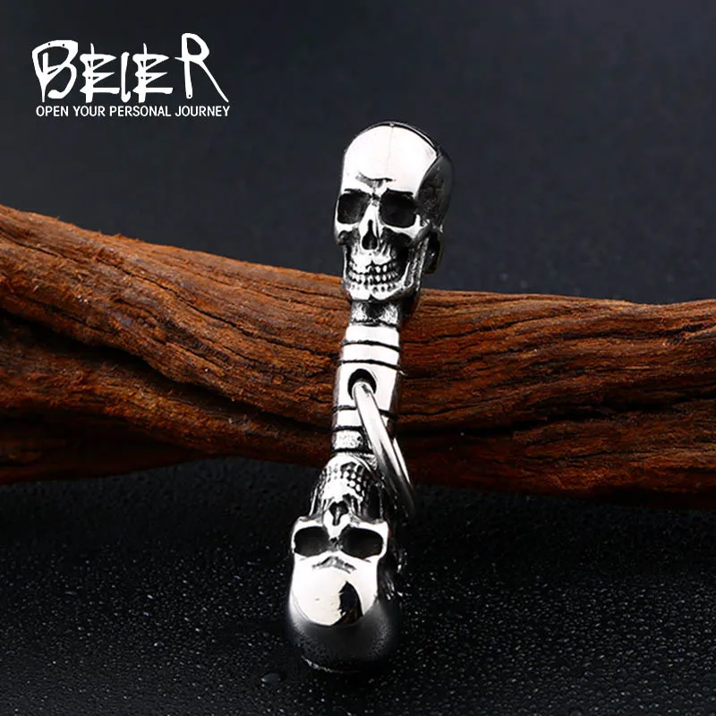 Beier 316L Stainless Steel Double-Headed Skull Pendant Punk bike Men\'s Necklace Pendant Vintage Metal Skull Pendant LLBP8-437P