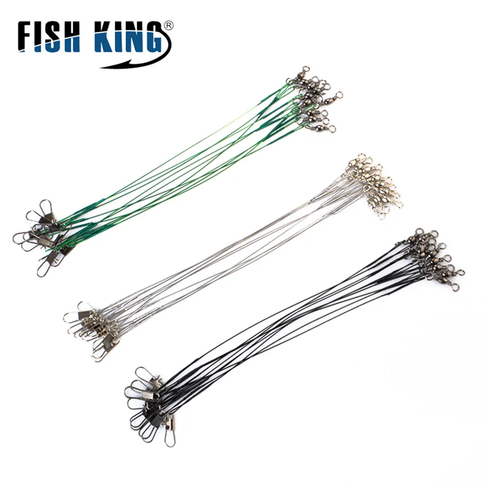 10PCS Anti-Bite Steel Wire Leashes For Fishing 15cm 20cm 25cm 30cm Leader Line With Swivel Fishing Lure Accessories