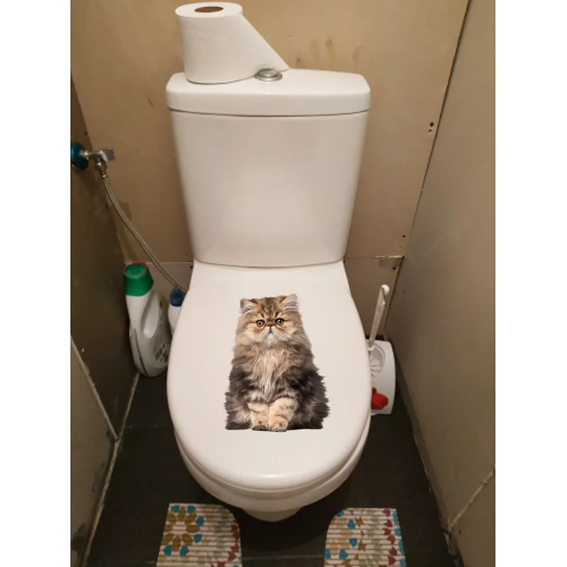 YOJA 15.6*19.7CM Sitting Cartoon Big Fat Cat Toiltte Decoration Art Wall Decals Toilet Sticker T1-0200