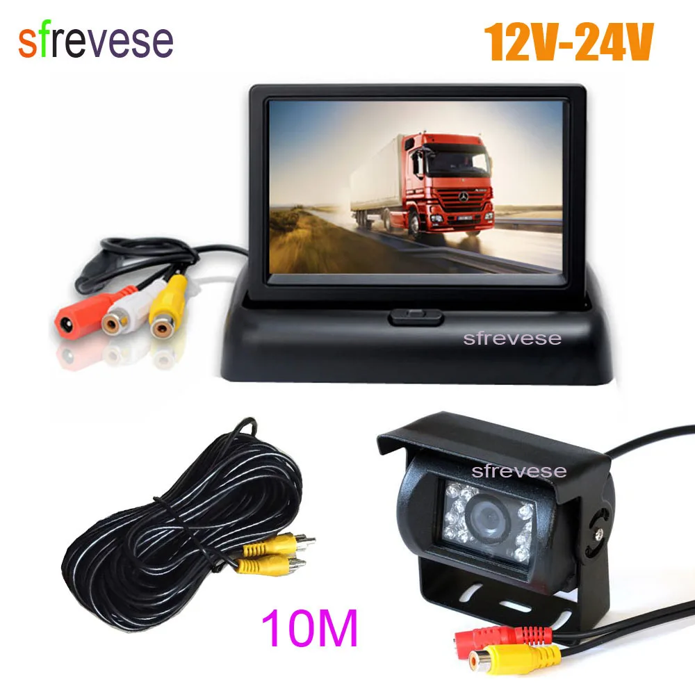 

4.3" Car LCD Foldable Monitor Rear View Kit + Waterproof 18 LED IR Night Vision Car Reversing Parking Backup Camera 12V-24V