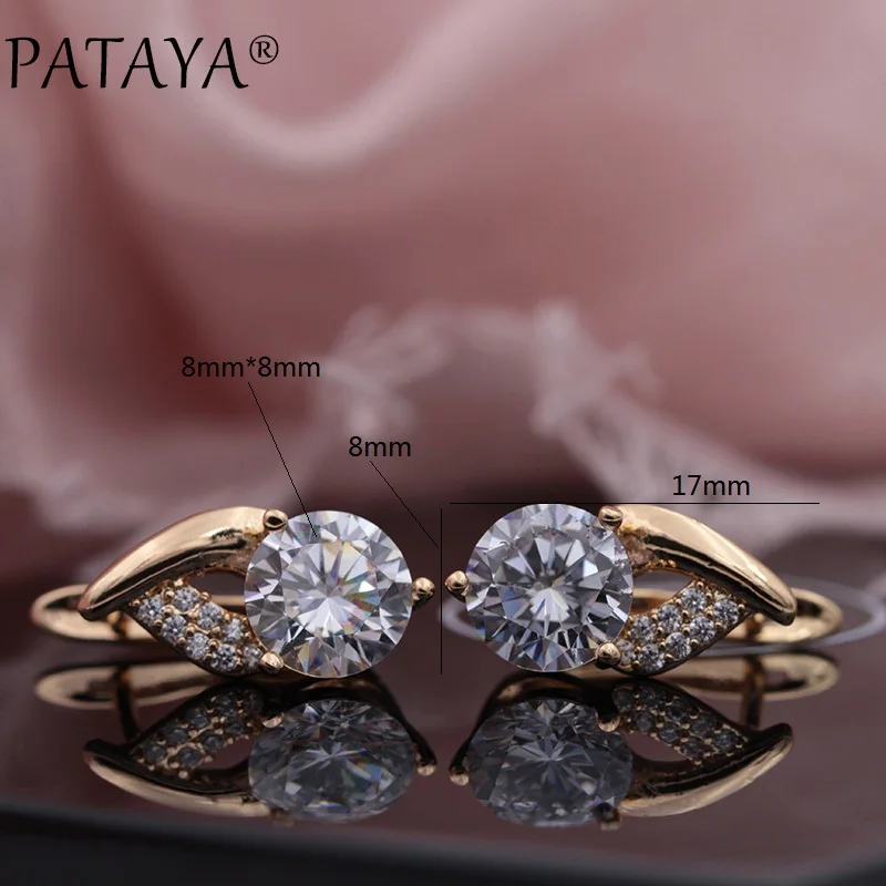 PATAYA New Arrivals 585 Rose Gold Color Flame Type Micro-wax Inlay Natural Zircon Big Dangle Earrings Women Wedding Cute Jewelry