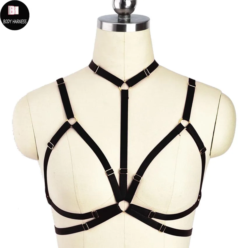 

Fashion Black Chest Body Harness Adjustable Crop Top Bondage Cage Bra Burlesque Sexy Goth Pole Dance Fetish Bustier Harness Belt