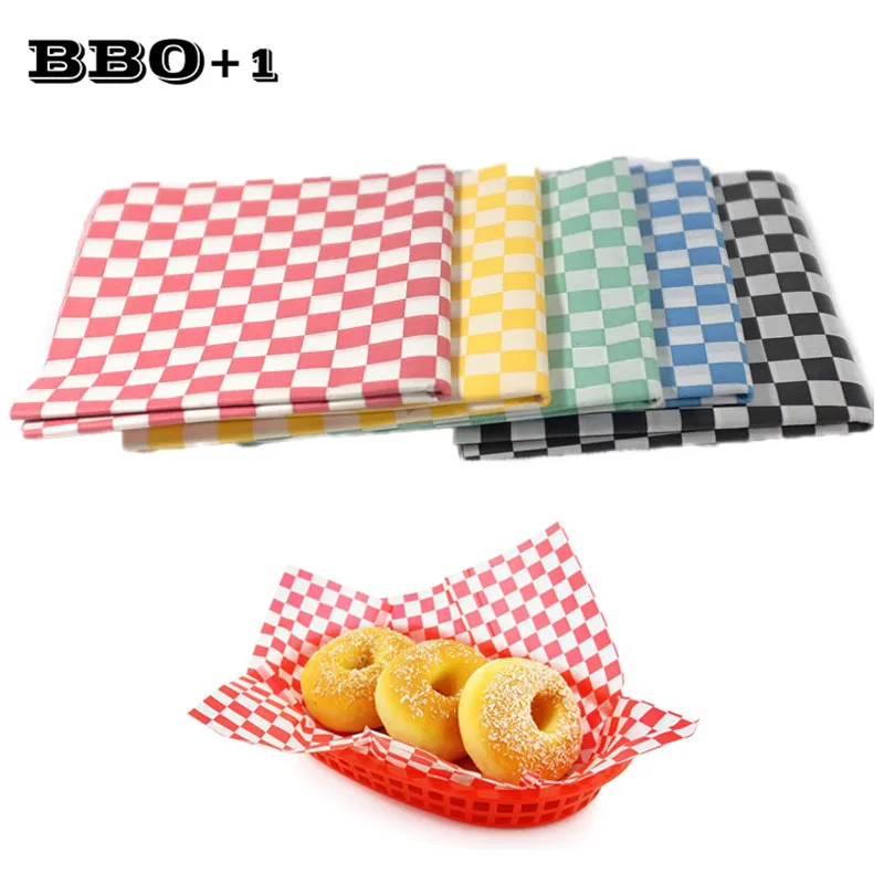 

24pcs Wax Oil Paper Red Checkered Food Liners For Bread Burger Fries Hamburger Disposable Packing Sheet Restaurant Bar 12''*12''